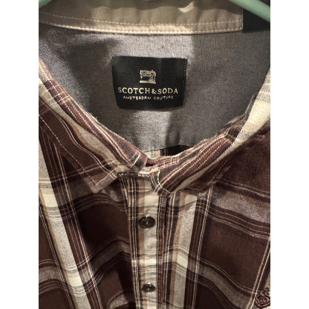 Scotch & Soda Mens XXL Brown Plaid Button Down Shirt Monsieur Provocateur